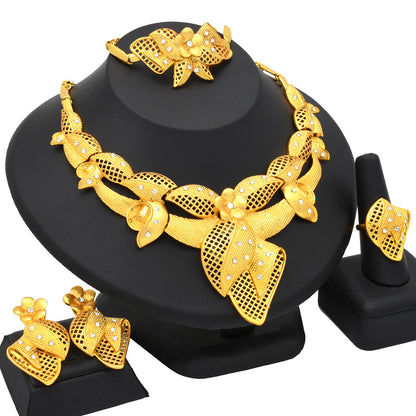 Cross-border hot selling four-piece Indian Dubai gold jewelry necklace bracelet ring earrings bridal wedding big jewelry