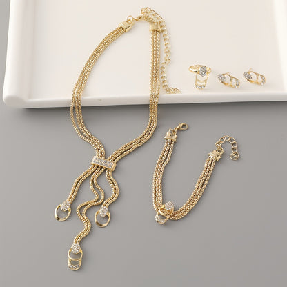 Hot Fashion Evening suit Jewelry Crystal Bridal Necklace Earrings Bracelet Four Pieces suit Boutique Light Luxury Jewelry