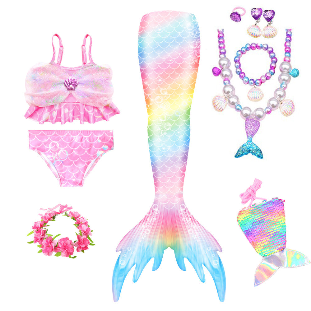 Girls Mermaid Swimsuit Mermaid Tail with Gauze Ariel Princess Swimsuit Children's Swimsuit