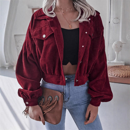 Ins Style Autumn and Winter European and American Lantern Long-Sleeved Corduroy Casual Short Outwear Jacket Amazon Hot Cross-Border Women's Clothing