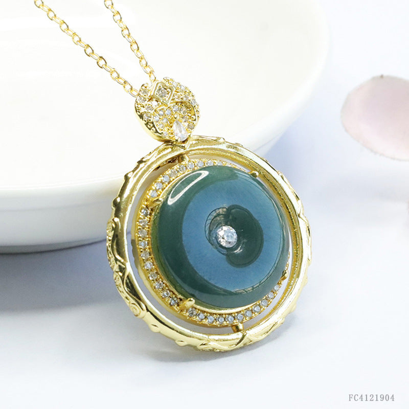 Guan Yu Natural Grade a Jadeite Blue Horizontal Safety Buckle Pendant Jade Necklace Ancient Style Jewelry Live Broadcast S4121904