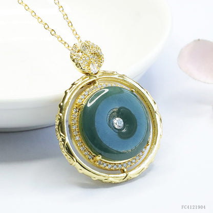 Guan Yu Natural Grade a Jadeite Blue Horizontal Safety Buckle Pendant Jade Necklace Ancient Style Jewelry Live Broadcast S4121904
