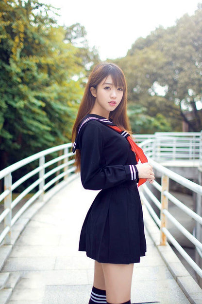 Japanese sailor suit Anime costume Girls High school student uniform ,Long-sleeve JK uniform sexy clothing navy color