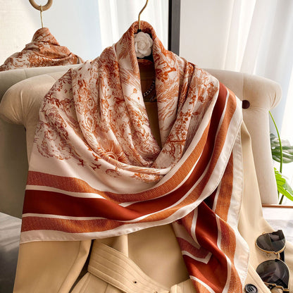 New Faux Silk Scarf for Women 110cm Square Scarf Versatile Printed Decorative Sun Protection Shawl Summer Bandana Wrap