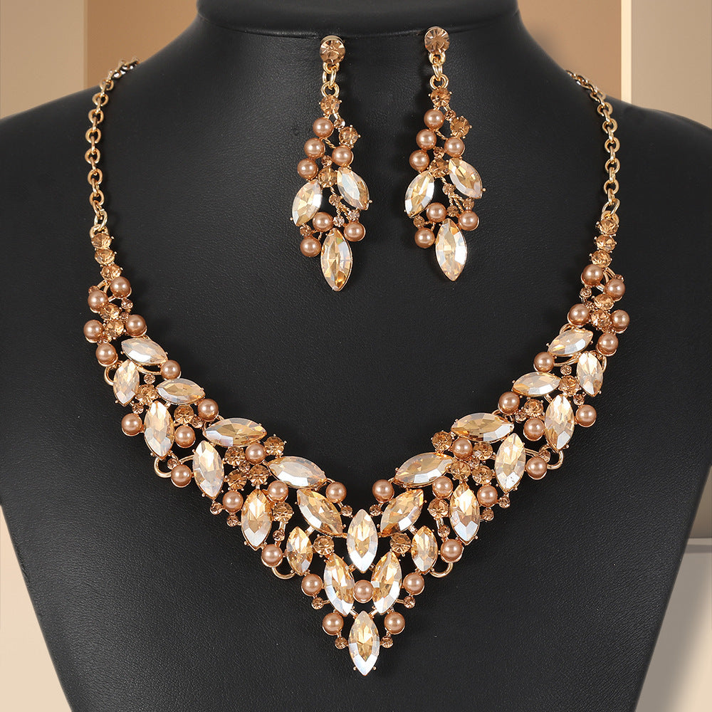 European and American Cross-Border Necklace, Earrings, Jewelry Set, Bridal Banquet Dress Accessories, Fashionable Women's Jewelry, Light Luxury Style