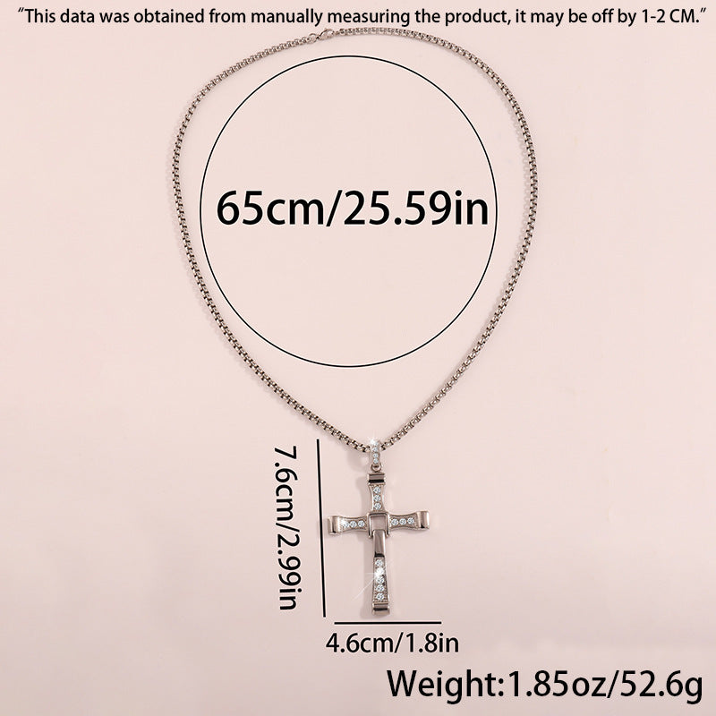 Cross-Border New Hot-Selling Fashion Personality Hip-Hop Stainless Steel Diamond Cross Pendant Necklace High-End Versatile Jewelry