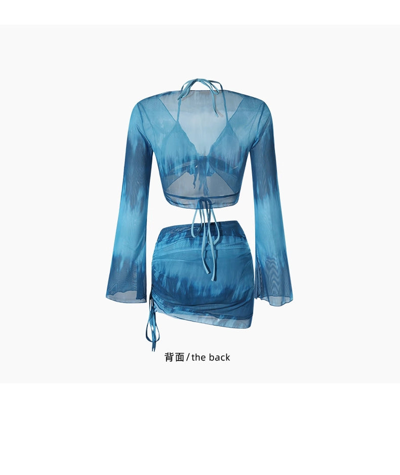 Swimsuit Women's Bikini Four-Piece Split Slimming Look Small Breasts 2025 New Long-Sleeved Hot Spring Girl Swimsuit High-End
