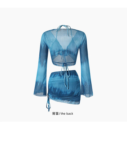 Swimsuit Women's Bikini Four-Piece Split Slimming Look Small Breasts 2025 New Long-Sleeved Hot Spring Girl Swimsuit High-End