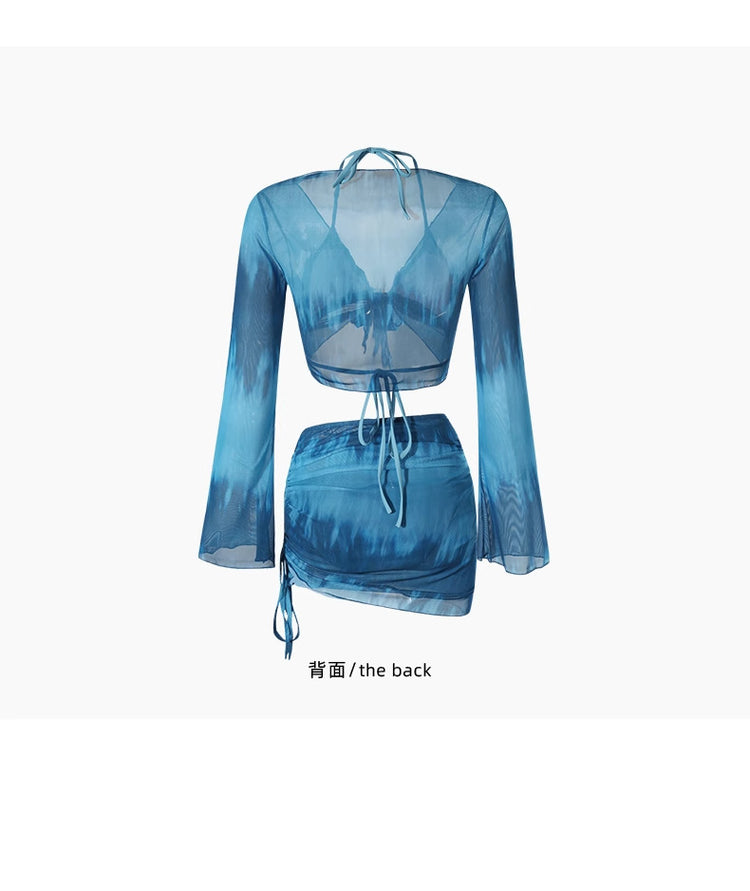 Swimsuit Women's Bikini Four-Piece Split Slimming Look Small Breasts 2025 New Long-Sleeved Hot Spring Girl Swimsuit High-End