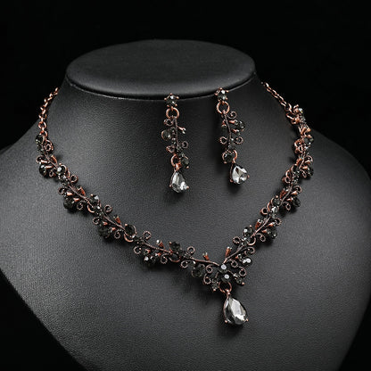 European and American Foreign Trade Jewelry Retro Jewelry Set Gemstone Necklace Clavicle Chain Cross-Border Female Leaf Water Drop Spot Straight Hair
