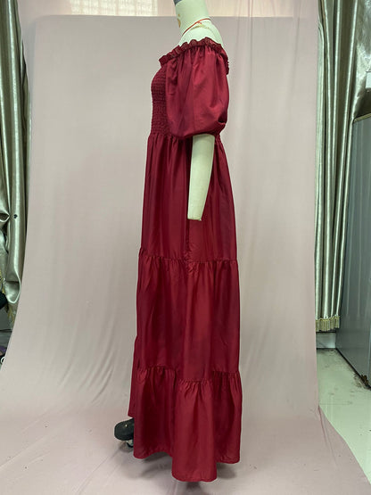 2025 Cross-Border New Spring and Summer European and American Clothing Dress One-Shoulder Floral Off-Shoulder Long Color Fairy Skirt