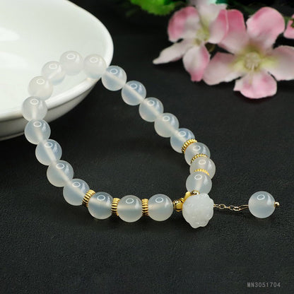 Guan Yu Natural White Chalcedony Bracelet Lotus Pod Agate Bracelet Jewelry Factory Wholesale Dropshipping S3051704