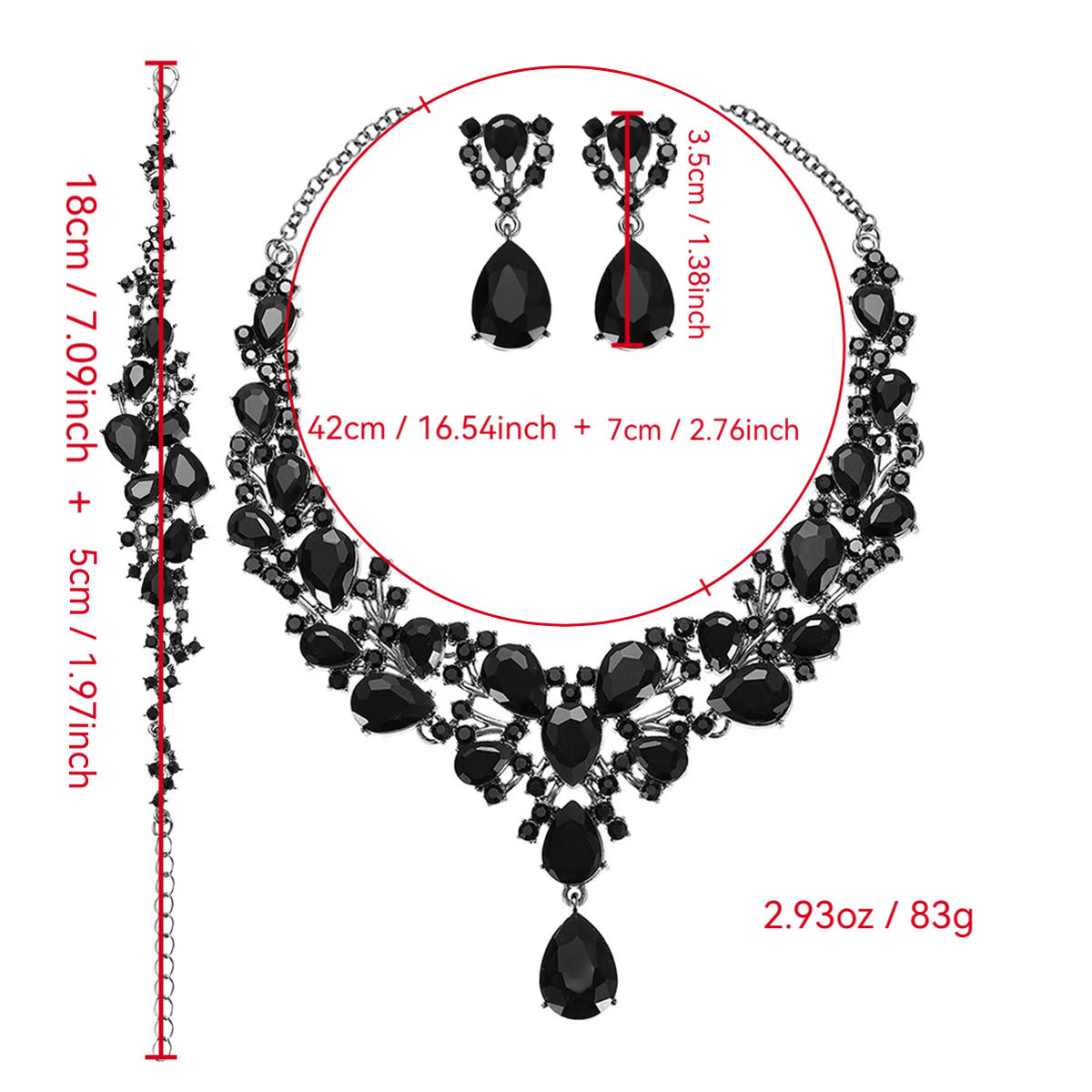 Jewelry Popular Exaggerated Bridal Necklace Bracelet Earrings Three-Piece High-End Crystal Banquet Jewelry Set