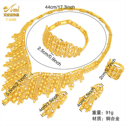 Cross-border hot selling four-piece Indian Dubai gold jewelry necklace bracelet ring earrings bridal wedding big jewelry