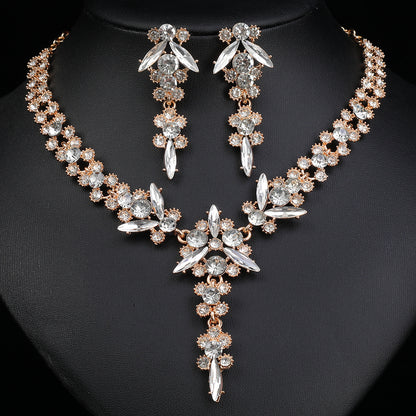 Europe and the United States Hot Jewelry Cross-border Supply Bridal Necklace suit Fashion High-end Crystal Wedding Dress Banquet Dress Jewelry
