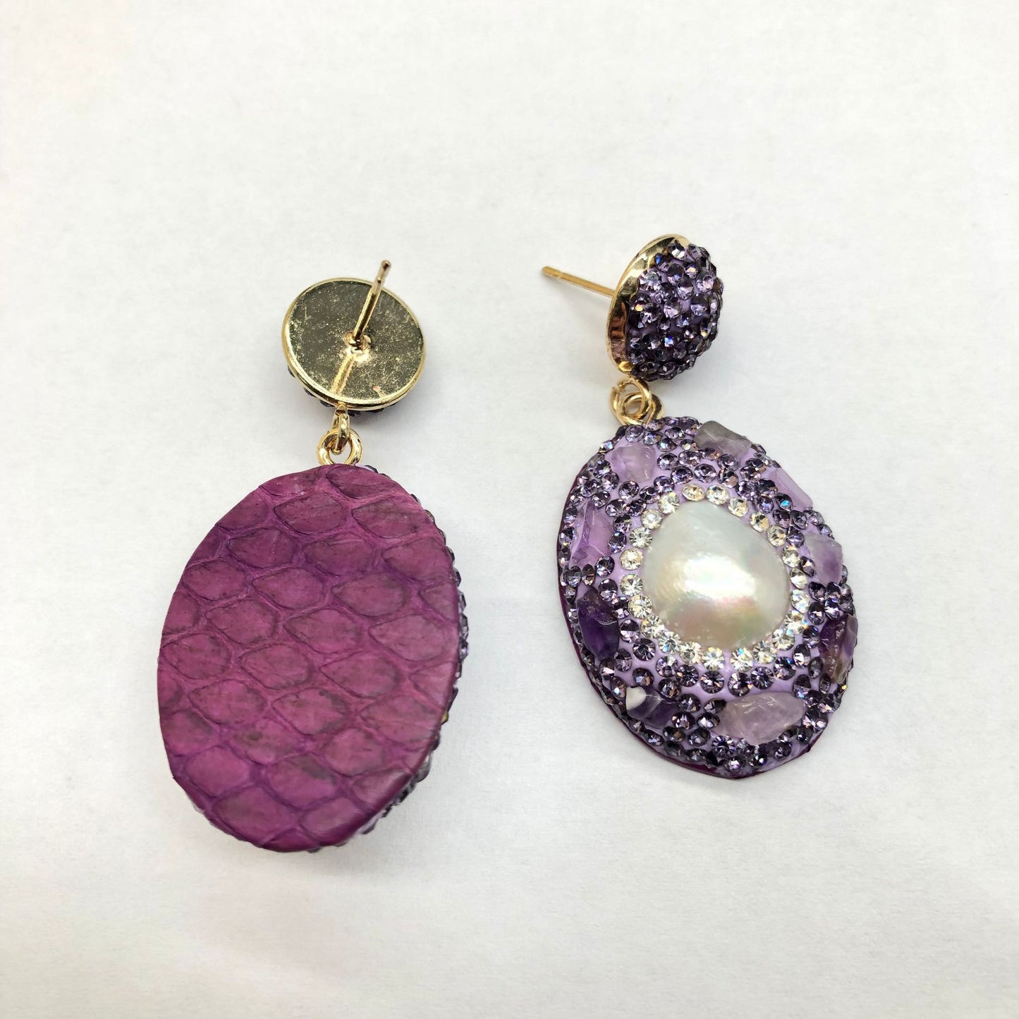 Purple Snakeskin Pearl Jewelry suit Ring Earrings Bracelet Women's Handmade Inlaid Amethyst Diamond Personality Fashion