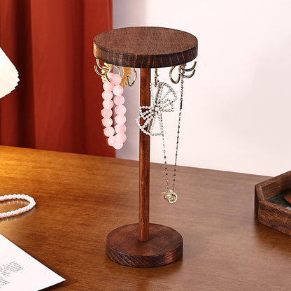 Walnut Color Creative Round Hook Necklace Display Stand Sweater Chain Jewelry Stand Stall Live Broadcast Jewelry Stand Solid Wood