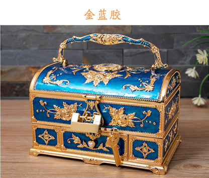 Metal Creative Wedding Engagement Jewelry Box Multi-Layer Large-Capacity Jewelry Storage Box Handle with Mirror Feel
