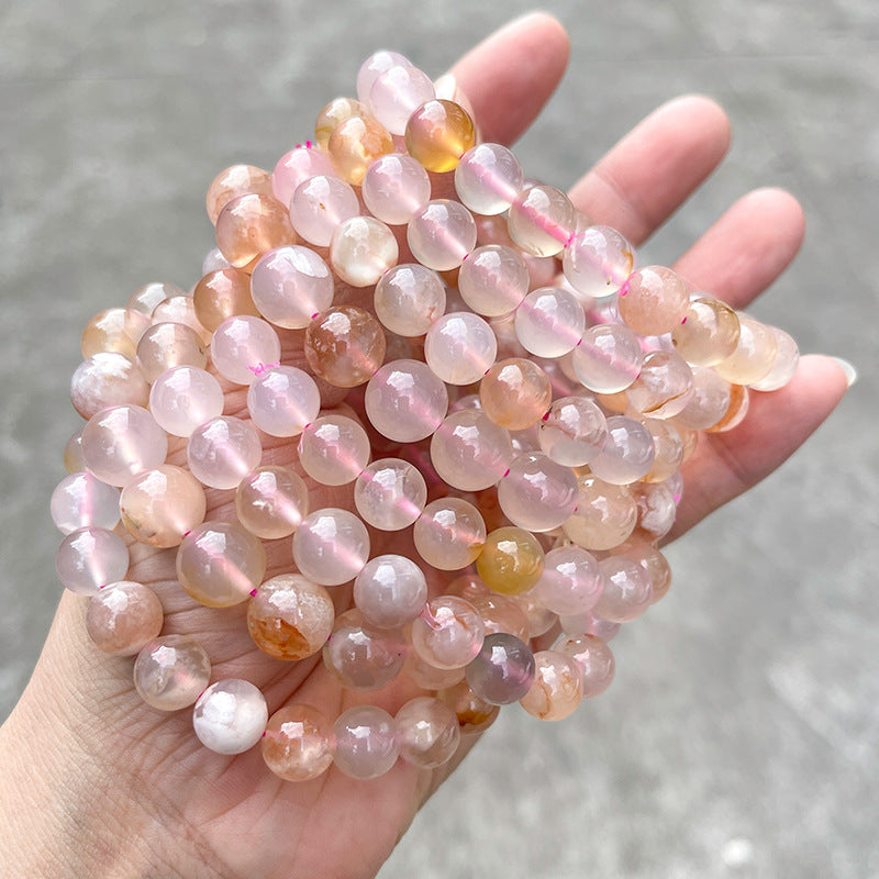 Jingdong Jewelry 3A Natural Cherry Blossom Agate Bracelet Fashion Sweet Wind Girl Single Circle Round Bead Bracelet Wholesale