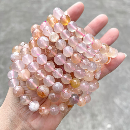 Jingdong Jewelry 3A Natural Cherry Blossom Agate Bracelet Fashion Sweet Wind Girl Single Circle Round Bead Bracelet Wholesale