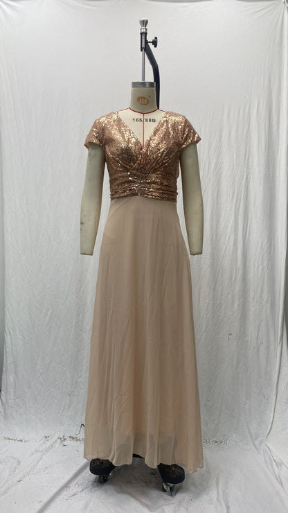 2025 Cross-Border New Spring and Summer European and American Clothing Sleeveless Dress V Neck Sequined Elegant Chiffon Splicing Evening Dress