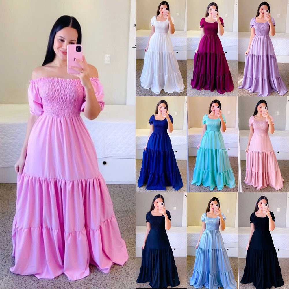 2025 Cross-Border New Spring and Summer European and American Clothing Dress One-Shoulder Floral Off-Shoulder Long Color Fairy Skirt