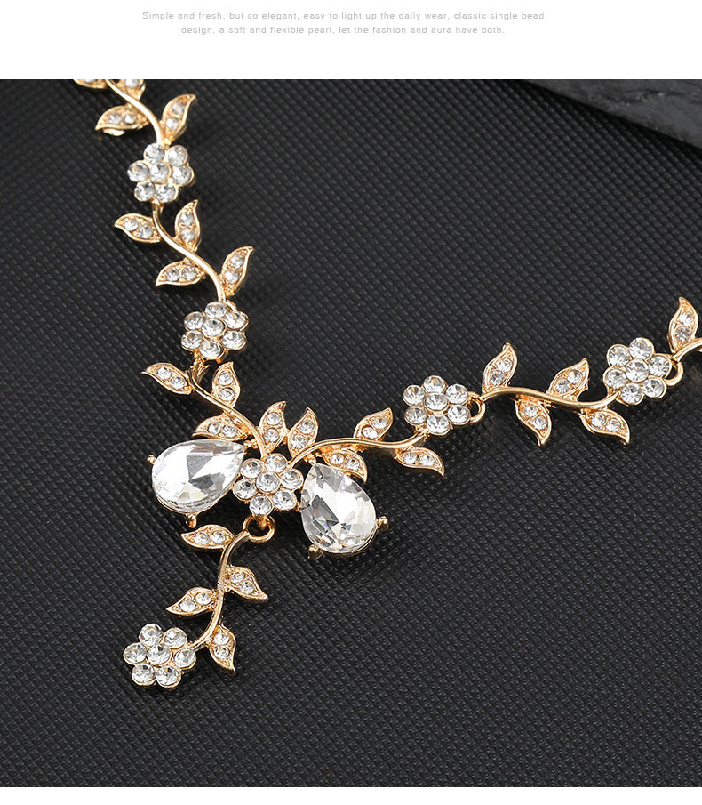 European and American Jewelry Necklaces and Earrings Set High-End Three-Piece Set Bridal Wedding Accessories New Foreign Trade Cross-Border Supply