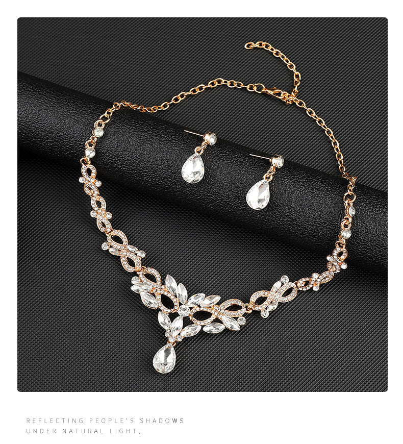 High-grade Crystal Diamond-encrusted Wedding Dress Banquet Dress Jewelry suit Matching European and American Hot-selling Cross-border Jewelry Bridal Necklace