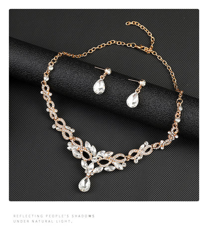 High-grade Crystal Diamond-encrusted Wedding Dress Banquet Dress Jewelry suit Matching European and American Hot-selling Cross-border Jewelry Bridal Necklace