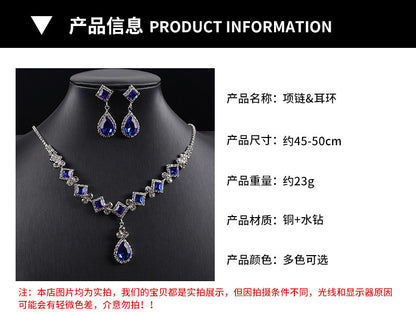 Cross-border New Square Simple Rhinestone Drop Jewelry suit Banquet Wedding Elegant Accessories Necklace