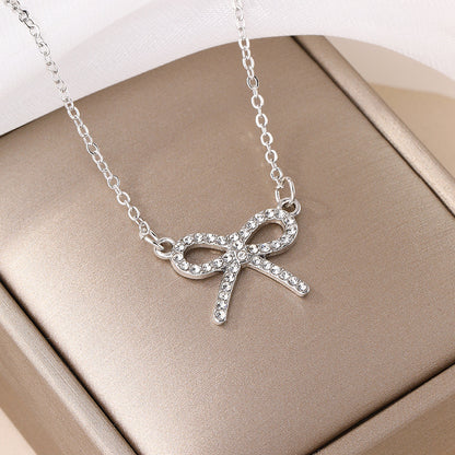Korean Style Hollow Bow Pendant Clavicle Chain Simple Small Fresh Girl Necklace Fashion Jewelry Exquisite