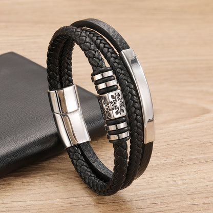 Cross-Border New Leather Rope Bracelet European and American Stainless Steel Multi-Layer Leather Braided Bracelet Jewelry Men's Jewelry