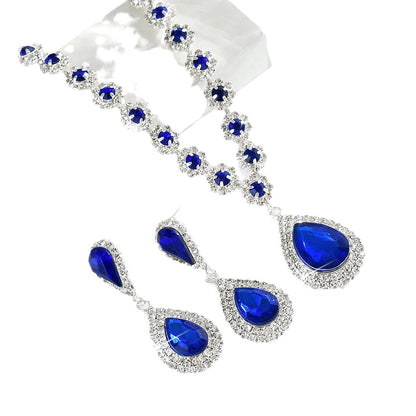 Cross-border Jewelry Explosions Necklace Earrings Bracelet Three-piece Set Full Diamond Flower Bride Jewelry suit Dress Accessories Women