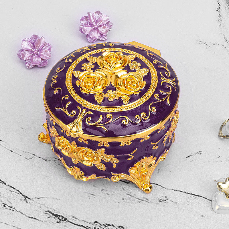 European Style Retro Light Luxury Princess Jewelry Box Metal Jewelry Box Exquisite Enamel Color Necklace Jewelry High-end Storage Box
