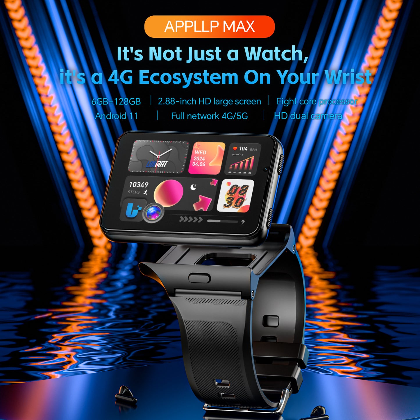 LOKMAT APPLLP MAX-NEW 4G LTE Smartwatch 2.8" Touch Screen WiFi Dual Camera Video Call Heart Rate Monitor Smart Watch for Android