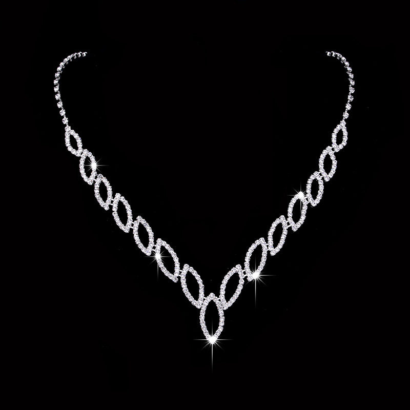 Amazon Cross-Border Jewelry Wedding Photography Women's Necklace Accessories Silver Earrings Necklace Bridal Jewelry Set