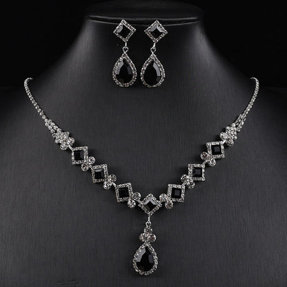 Cross-border New Square Simple Rhinestone Drop Jewelry suit Banquet Wedding Elegant Accessories Necklace