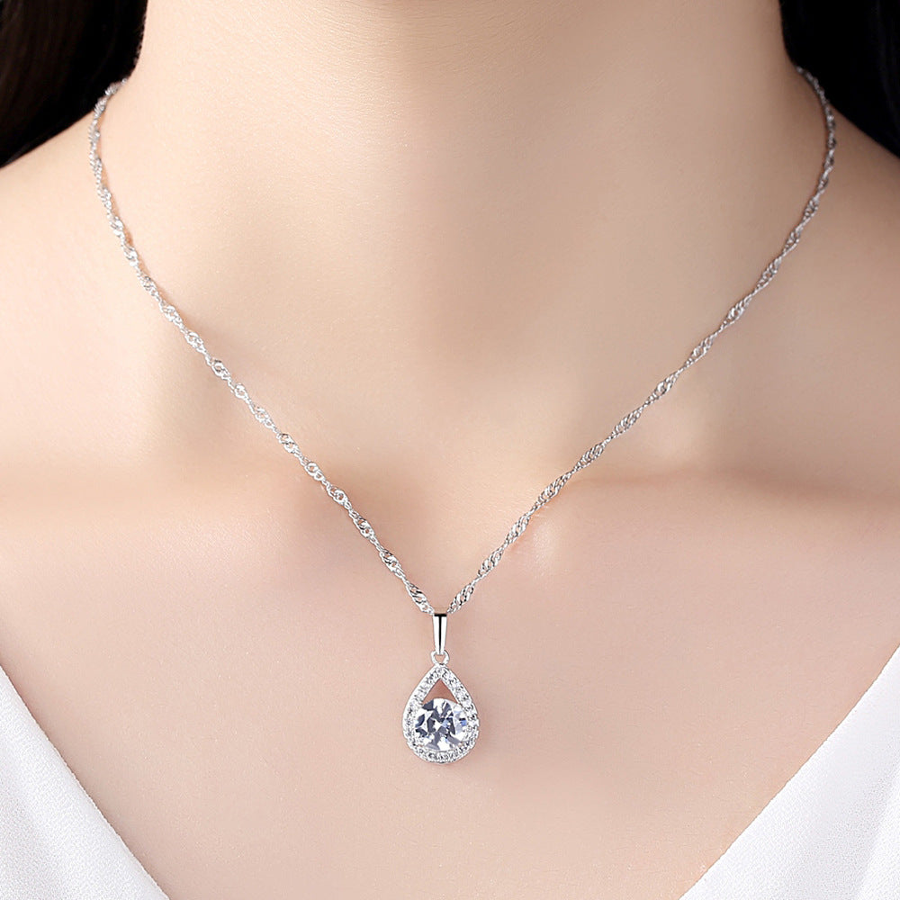 Cross-border ins trendy line jewelry suit angel tears water drop necklace earrings literary female zircon jewelry suit