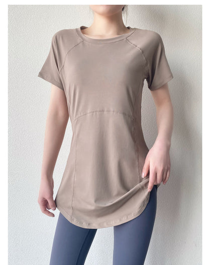 Yoga Clothing Short-sleeved Summer New Mid-length Hip Covering Slimming Quick-drying Top Breathable Fitness Sports T-shirt Women's Thin