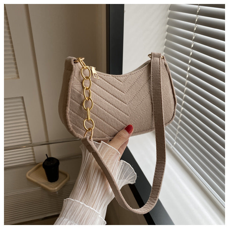 Mini Shoulder Bags for Women Fashion Felt Women's Bag Design Advanced Underarm Handbags Beautiful Purses Crescent SaddleBag 2025