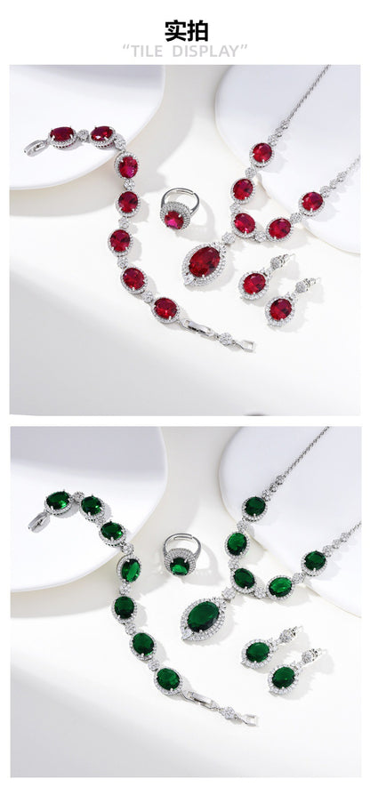 European and American fashion four-piece jewelry caibao zircon necklace suit high temperament earrings jewelry suit multicolor
