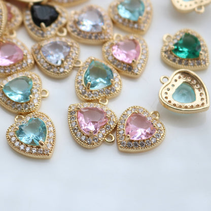Copper Inlaid Zircon Claw Diamond Colorful Heart Pendant Pendant Necklace Bracelet Earrings DIY Handmade Jewelry Accessories