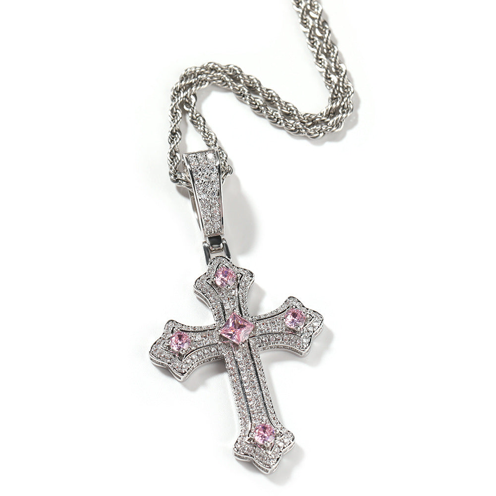 Europe and the United States cross-border jewelry hip-hop cross diamond pendant necklace retro niche Joker Net red necklace wholesale