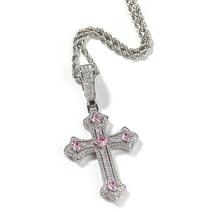 Europe and the United States cross-border jewelry hip-hop cross diamond pendant necklace retro niche Joker Net red necklace wholesale