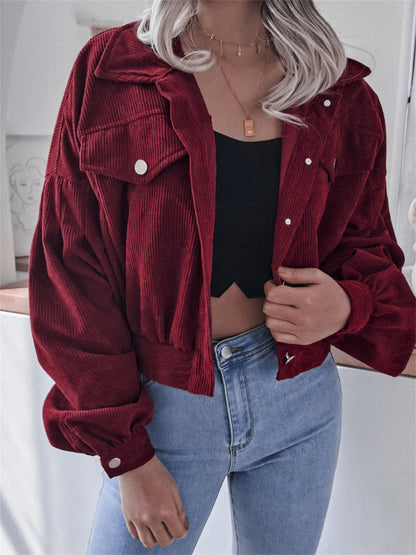 Ins Style Autumn and Winter European and American Lantern Long-Sleeved Corduroy Casual Short Outwear Jacket Amazon Hot Cross-Border Women's Clothing
