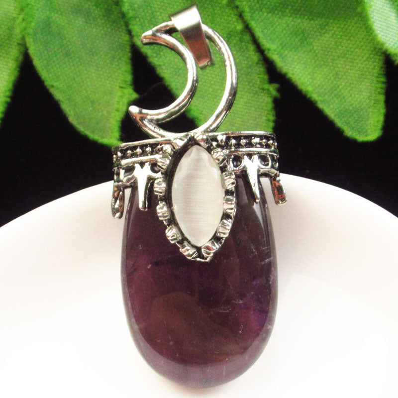 Natural Crystal Agate Stone Inlaid Alloy Sun Moon Star Gemstone Pendant DIY Necklace Jewelry Pendant Wholesale
