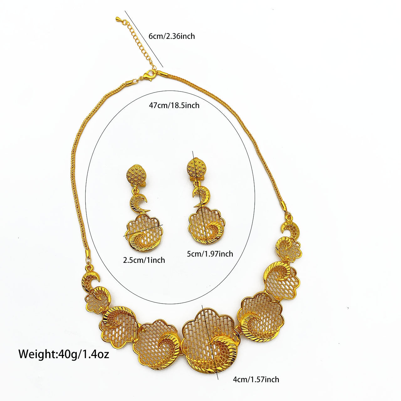 Imitation gold flower necklace earrings suit Dubai India Nigeria brass gold plated women wedding jewelry lot