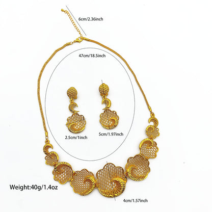 Imitation gold flower necklace earrings suit Dubai India Nigeria brass gold plated women wedding jewelry lot