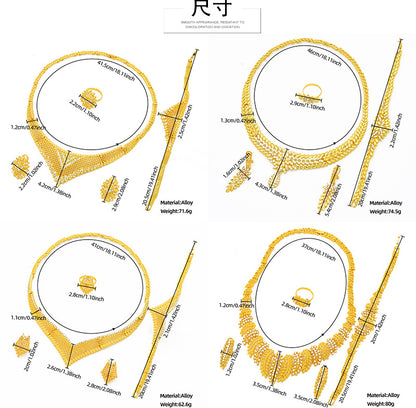 2025 Summer Dubai 24K Gold Bridal Jewelry Set Necklace Earrings Bracelet Ring Middle East Africa Jewelry