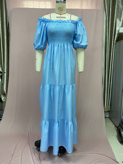 2025 Cross-Border New Spring and Summer European and American Clothing Dress One-Shoulder Floral Off-Shoulder Long Color Fairy Skirt